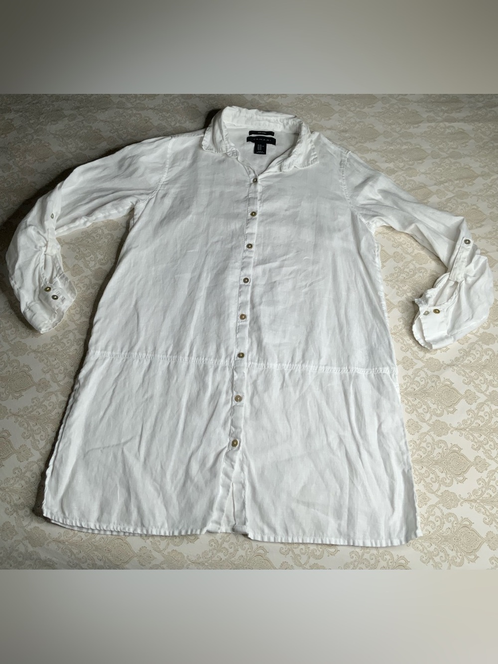 Tahari Essentials Women's Luxe Linen Button Down Tunic Top XS White 100% Linen